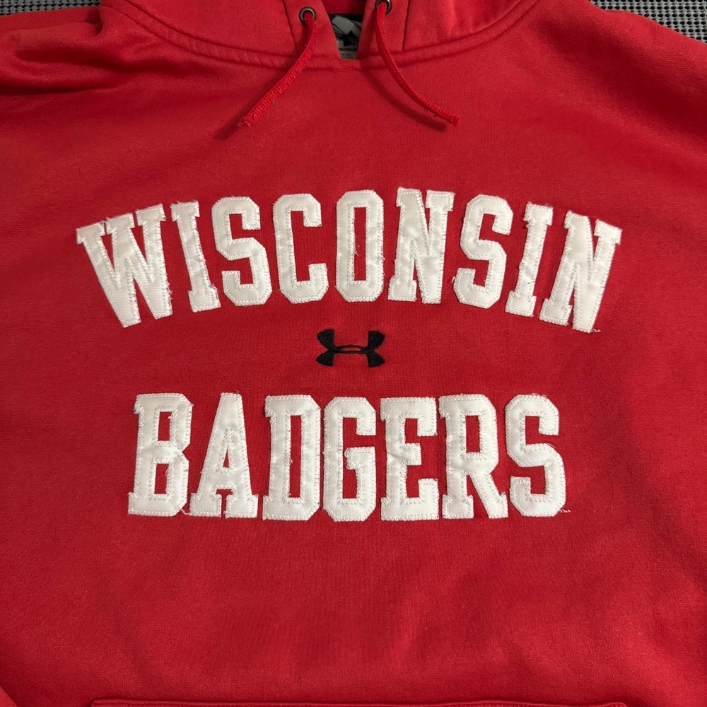 Under Armour Wisconsin Badgers Red Fleece Pullover Hoodie Men's L Hooded Logo - Picture 5 of 11